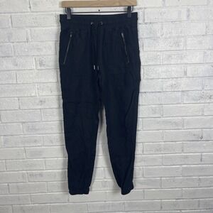 Athleta Cabo Linen Jogger Pants Womens Size 0 Black Zip Pockets Coastal